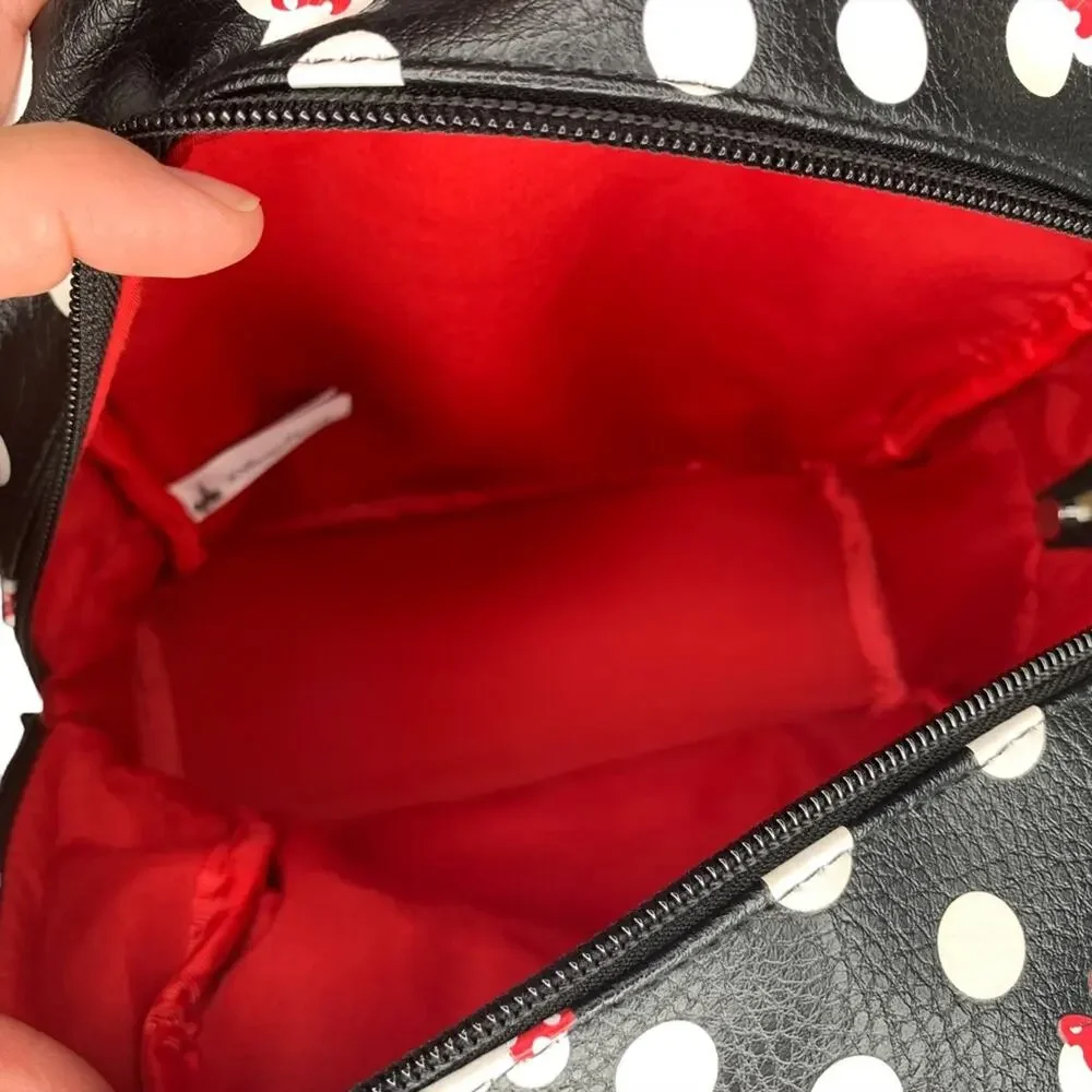 DISNEY Parks Minnie Backpack Black White Polka Dot Red Straps